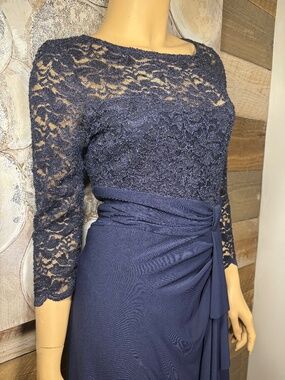 Marina Navy Lace Evening Gown | Long Sleeve Formal Dress | Size 4
